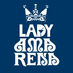 Lady Amarena logo in white on navy blue, with an ornate crown above lettering that includes a coffee bean and cocktail glass.