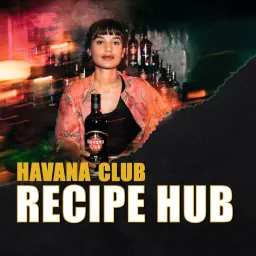 A bartender holds a bottle of Havana Club 7 rum in front of a backlit bar, with the words Havana Club Recipe Hub.