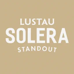 Lustau Solera Standout logo in white lettering on a plain gold background.