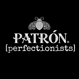 Patron [perfectionists] logo in white on black, with the Patron bee emblem above the lettering.